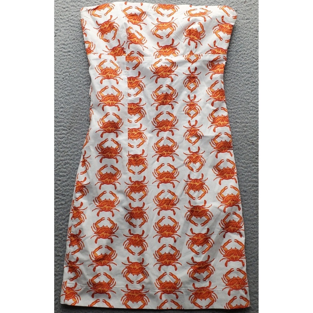 Just Madras Dress Womens 4 Multicolor Crab Print Strapless Back Tie Side Zip